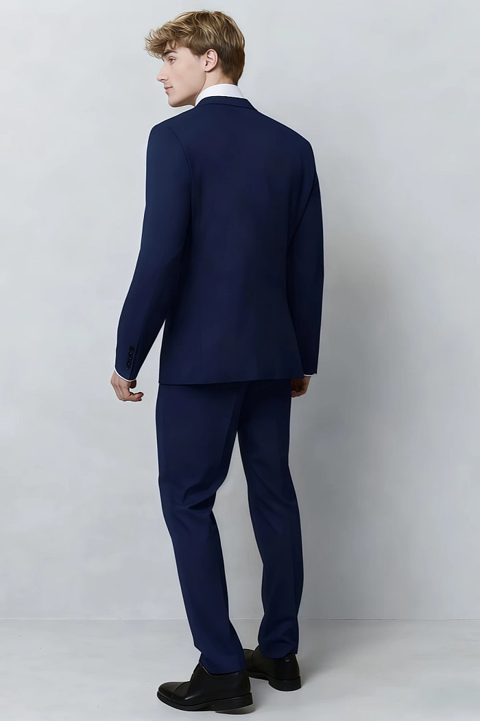 Akaks James Wool Blue Colour Suit Classic Single-Breasted Notch Lapels Jacket Adjustable Hems Pants Image405603