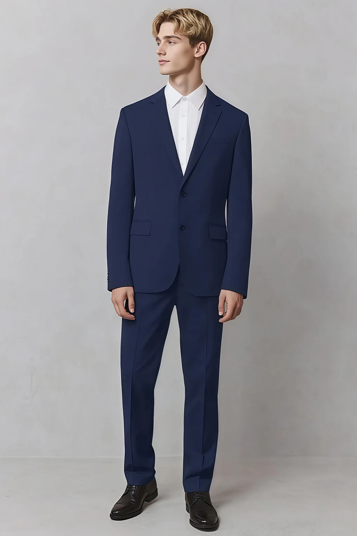 Akaks James Wool Blue Colour Suit Classic Single-Breasted Notch Lapels Jacket Adjustable Hems Pants Image582544
