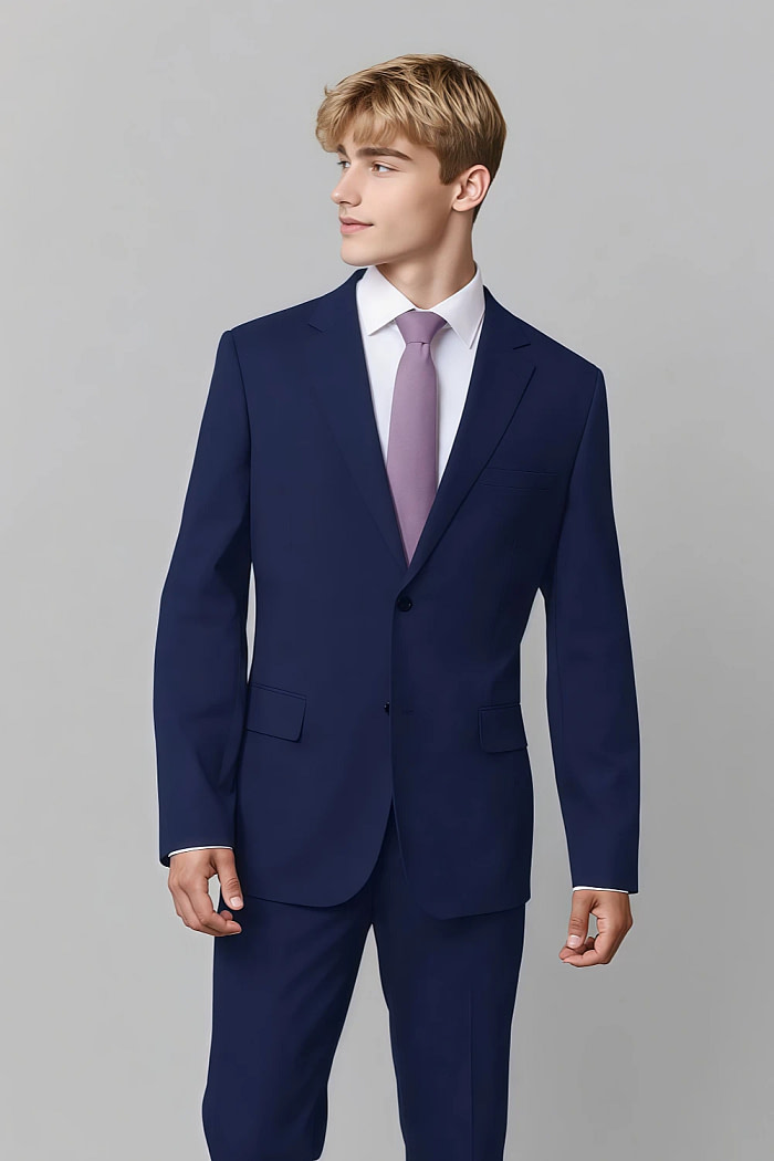 Akaks James Wool Blue Colour Suit Classic Single-Breasted Notch Lapels Jacket Adjustable Hems Pants Image815014