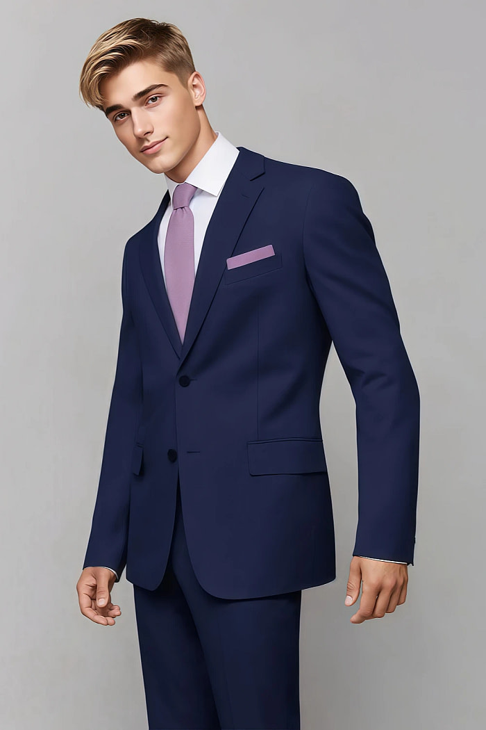 Akaks James Wool Blue Colour Suit Classic Single-Breasted Notch Lapels Jacket Adjustable Hems Pants Image975591