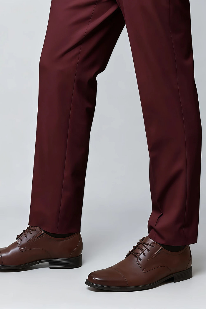 Akaks James Wool Burgundy Suit Men Classic Single-Breasted Notch Lapels Jacket Adjustable Hems Pants Image343563