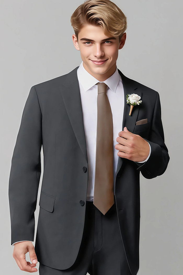 Akaks James Wool Charcoal Grey Suit Classic Single-Breasted Notch Lapels Jacket Adjustable Hems Pants Image196126