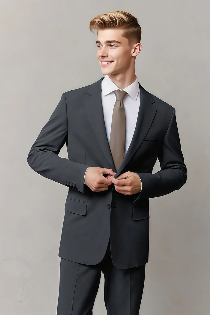 Akaks James Wool Charcoal Grey Suit Classic Single-Breasted Notch Lapels Jacket Adjustable Hems Pants Image464805