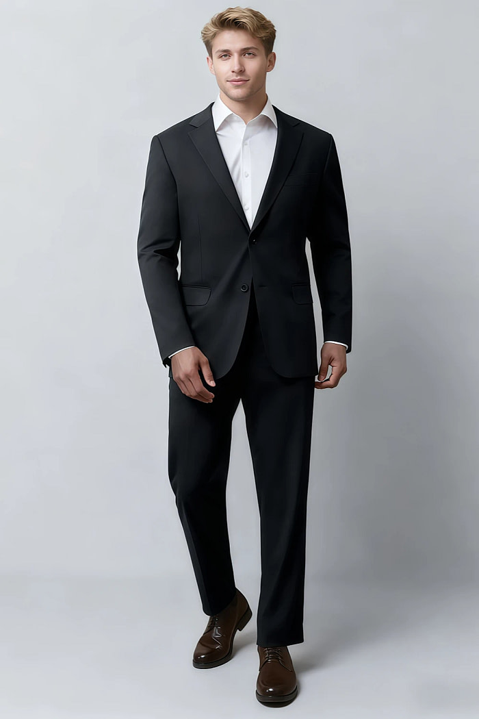 Akaks James Wool Charcoal Grey Suit Classic Single-Breasted Notch Lapels Jacket Adjustable Hems Pants Image471297