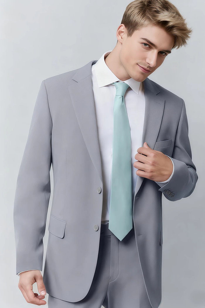 Akaks James Wool Grey Suits For Men Classic Single-Breasted Notch Lapels Jacket Adjustable Hems Pants Image232554