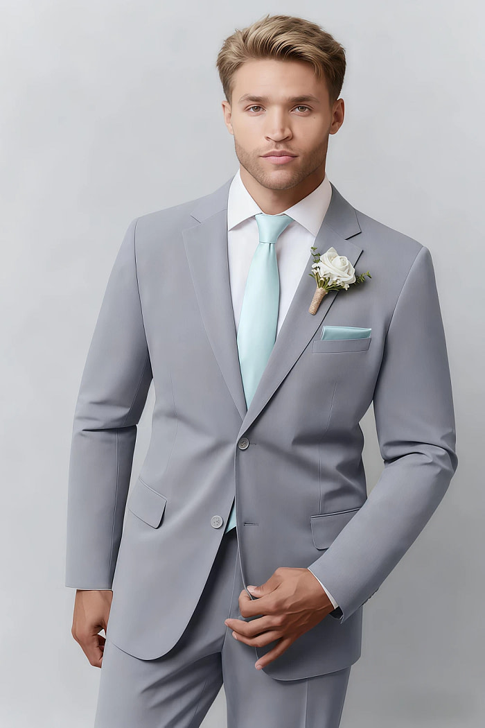 Akaks James Wool Grey Suits For Men Classic Single-Breasted Notch Lapels Jacket Adjustable Hems Pants Image528537