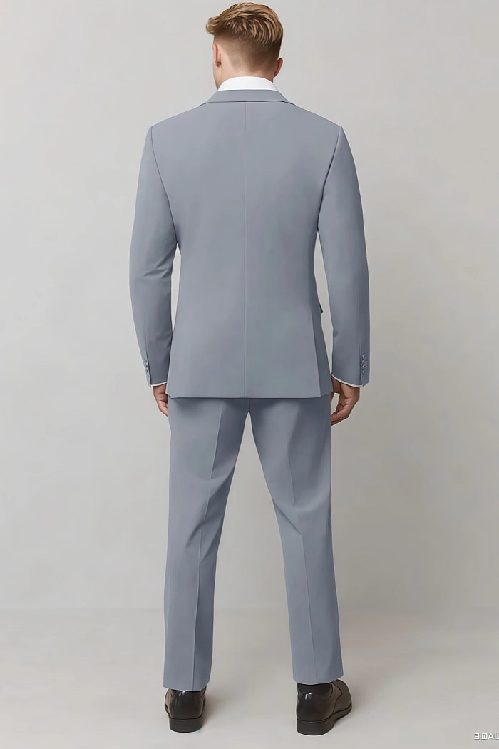 Akaks James Wool Light Blue Suit Classic Single-Breasted Notch Lapels Jacket Adjustable Hems Pants Image282647