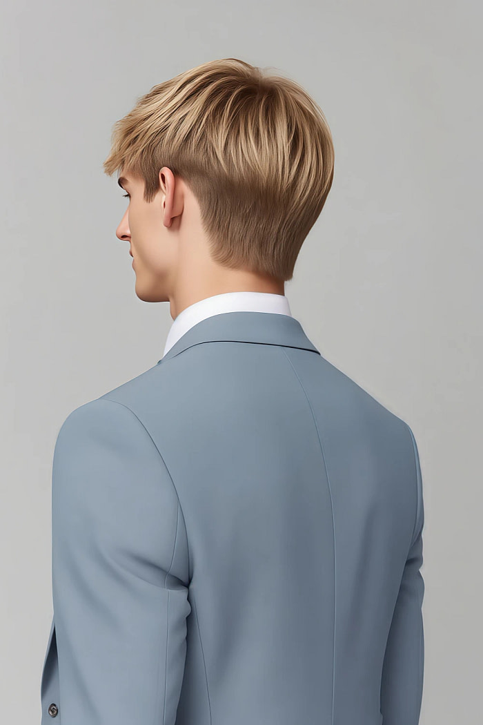 Akaks James Wool Light Blue Suit Classic Single-Breasted Notch Lapels Jacket Adjustable Hems Pants Image365498
