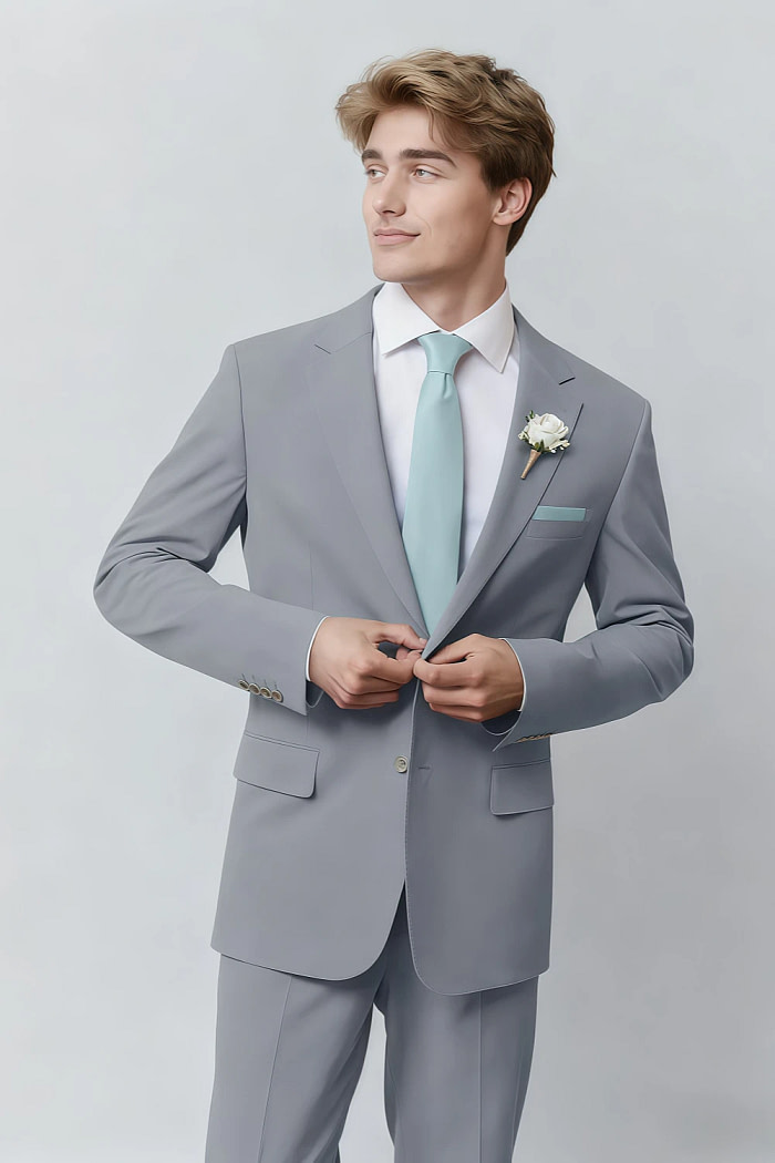 Akaks James Wool Light Blue Suit Classic Single-Breasted Notch Lapels Jacket Adjustable Hems Pants Image404171