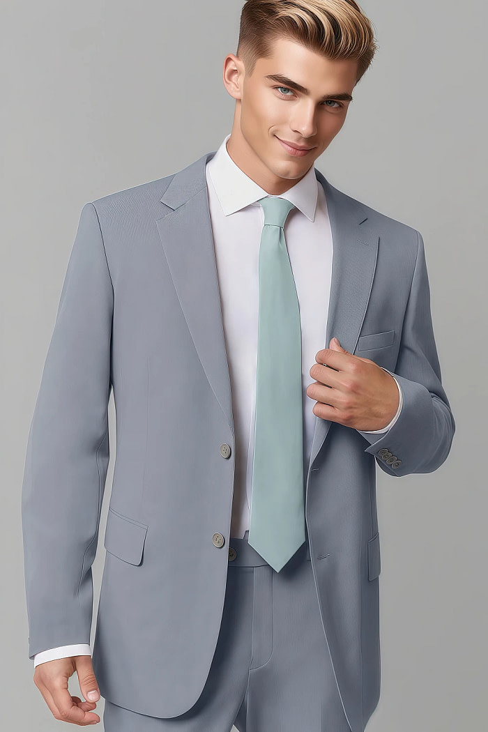 Akaks James Wool Light Blue Suit Classic Single-Breasted Notch Lapels Jacket Adjustable Hems Pants Image596710