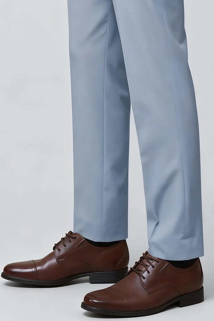 Akaks James Wool Light Blue Suit Classic Single-Breasted Notch Lapels Jacket Adjustable Hems Pants Image751470