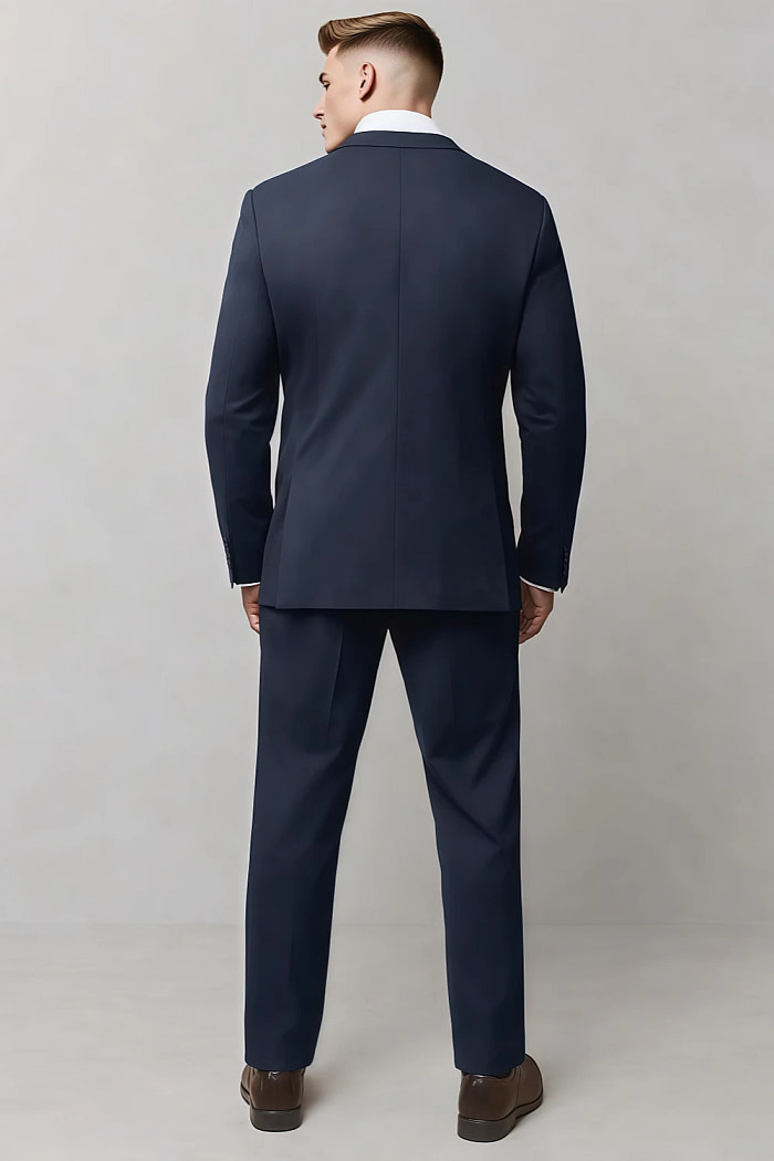 Akaks James Wool Navy Blue Suit Classic Single-Breasted Notch Lapels Jacket Adjustable Hems Pants Image201335