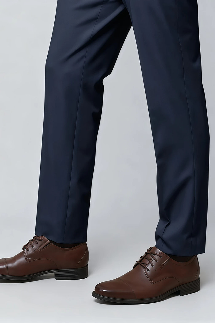 Akaks James Wool Navy Blue Suit Classic Single-Breasted Notch Lapels Jacket Adjustable Hems Pants Image777048