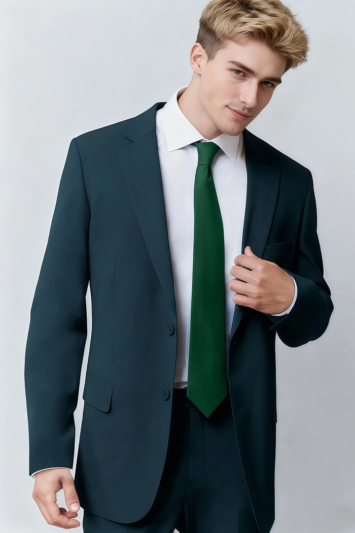 Akaks James Wool Teal Suit Classic Single-Breasted Notch Lapels Jacket Adjustable Hems Pants Image131159