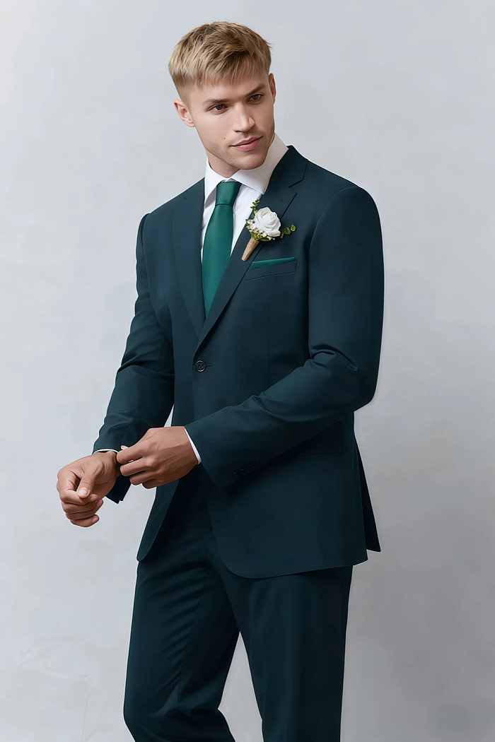 Akaks James Wool Teal Suit Classic Single-Breasted Notch Lapels Jacket Adjustable Hems Pants Image925435