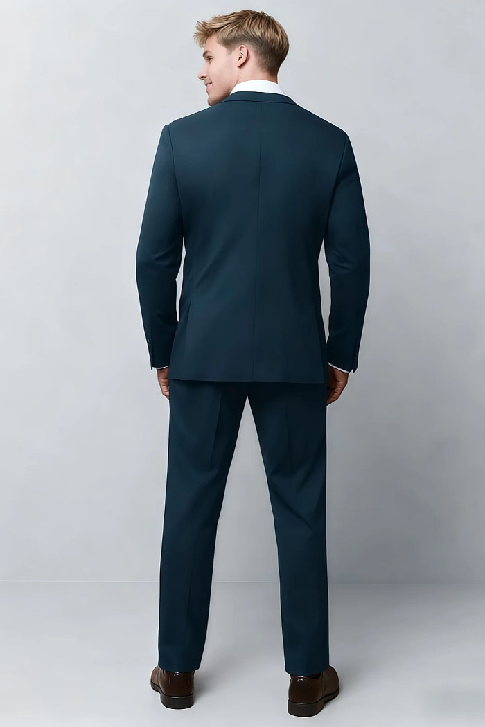 Akaks James Wool Teal Suit Classic Single-Breasted Notch Lapels Jacket Adjustable Hems Pants Image933693