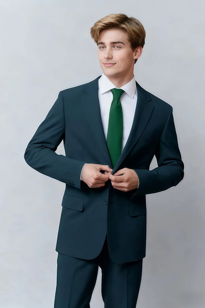 Akaks James Wool Teal Suit Classic Single-Breasted Notch Lapels Jacket Adjustable Hems Pants Image937349