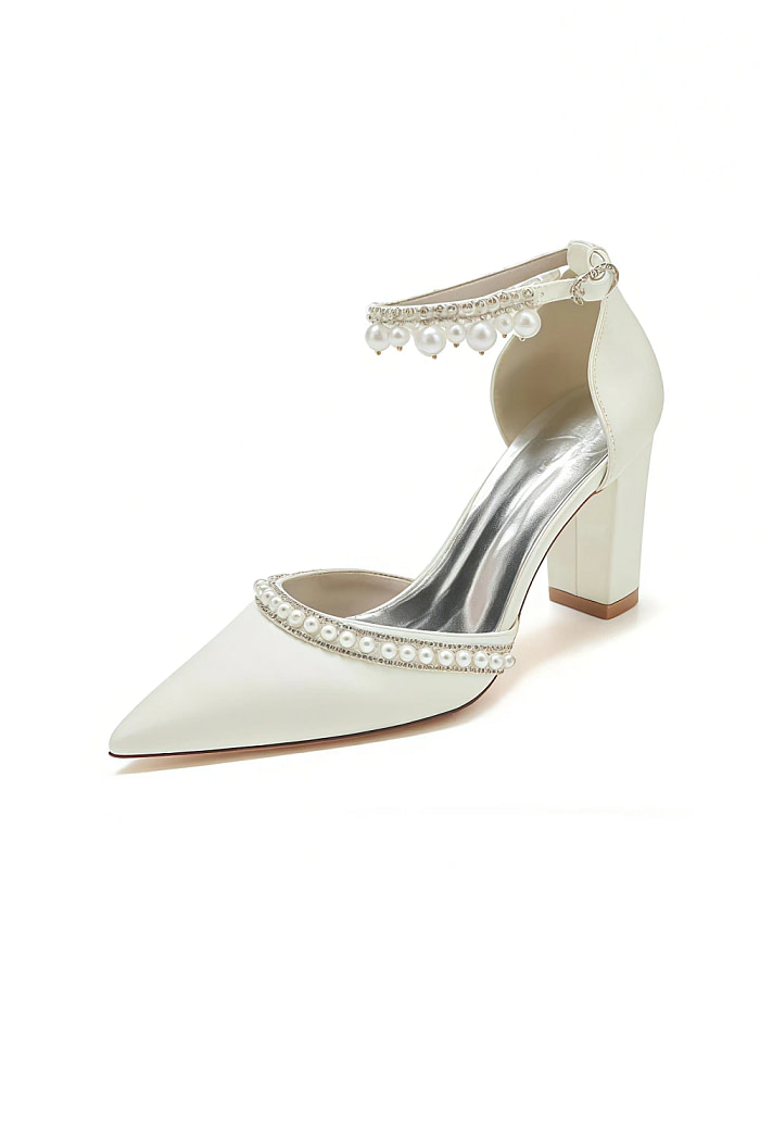 Akaks Jessa Block Heel Pointed Toe Pumps Ivory With Pearls Image295364