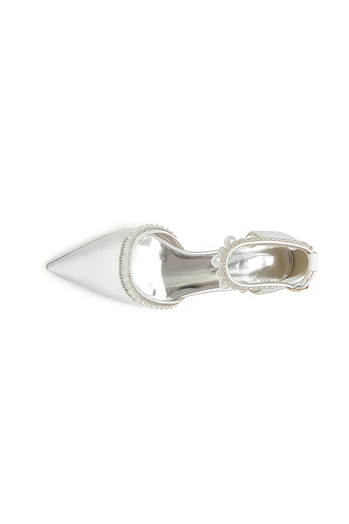 Akaks Jessa Block Heel Pointed Toe Pumps White With Pearls Image411561