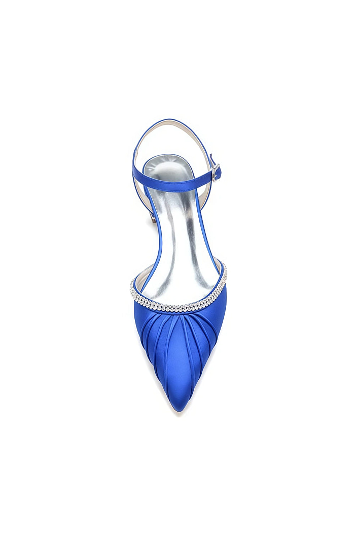Akaks Royal Blue Pointed Toe Astra Satin Flats With Rhinestone Image848335