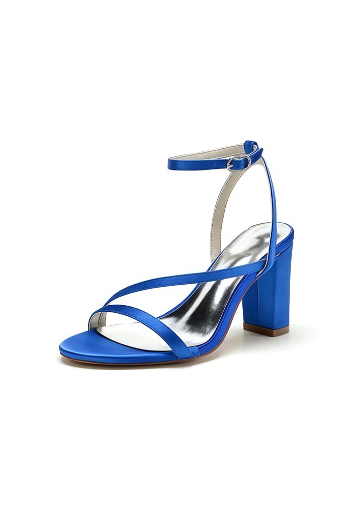 Akaks Royal Blue Satin Nara Womens Block Heel Sandals With Ankle Strap Image898096