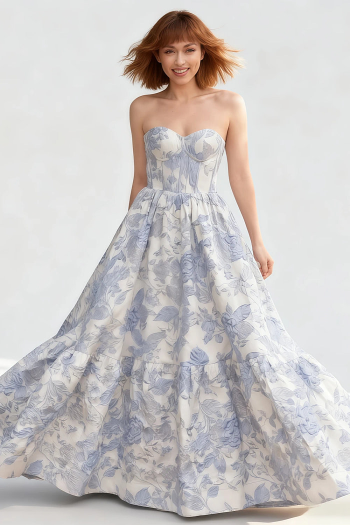 Akaks Una Lavender Wedding Guest Dress A-Line Strapless Sweetheart Neckline Floor Length Floral Satin Dress Image189385