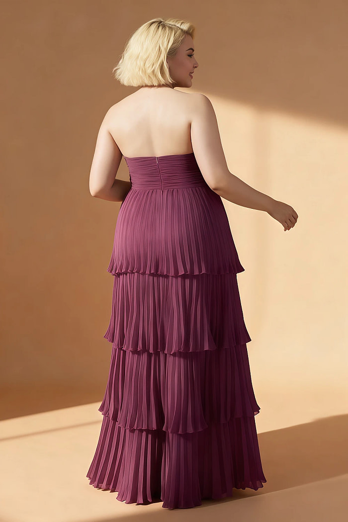 Akaks Veda Chianti Wedding Guest Dress A-Line Strapless Sweetheart Neckline Floor Length Chiffon Dress With Tiered Ruffle Image311706