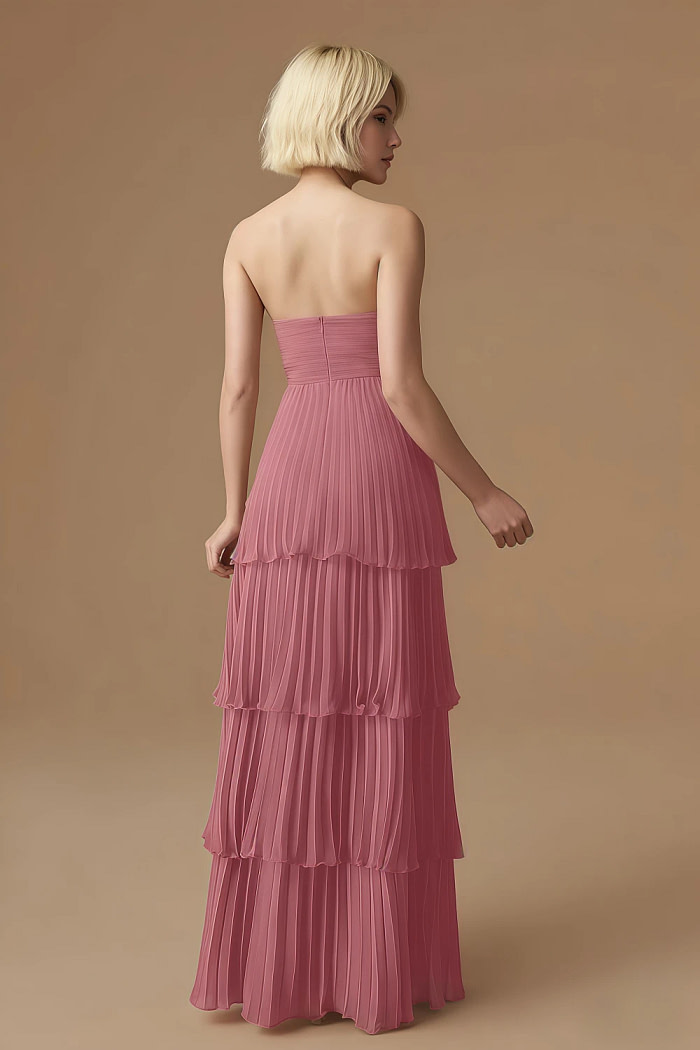 Akaks Veda Desert Rose Wedding Guest Dress Plus Size A-Line Strapless Sweetheart Neckline Floor Length Chiffon Dress With Tiered Ruffle Image786856