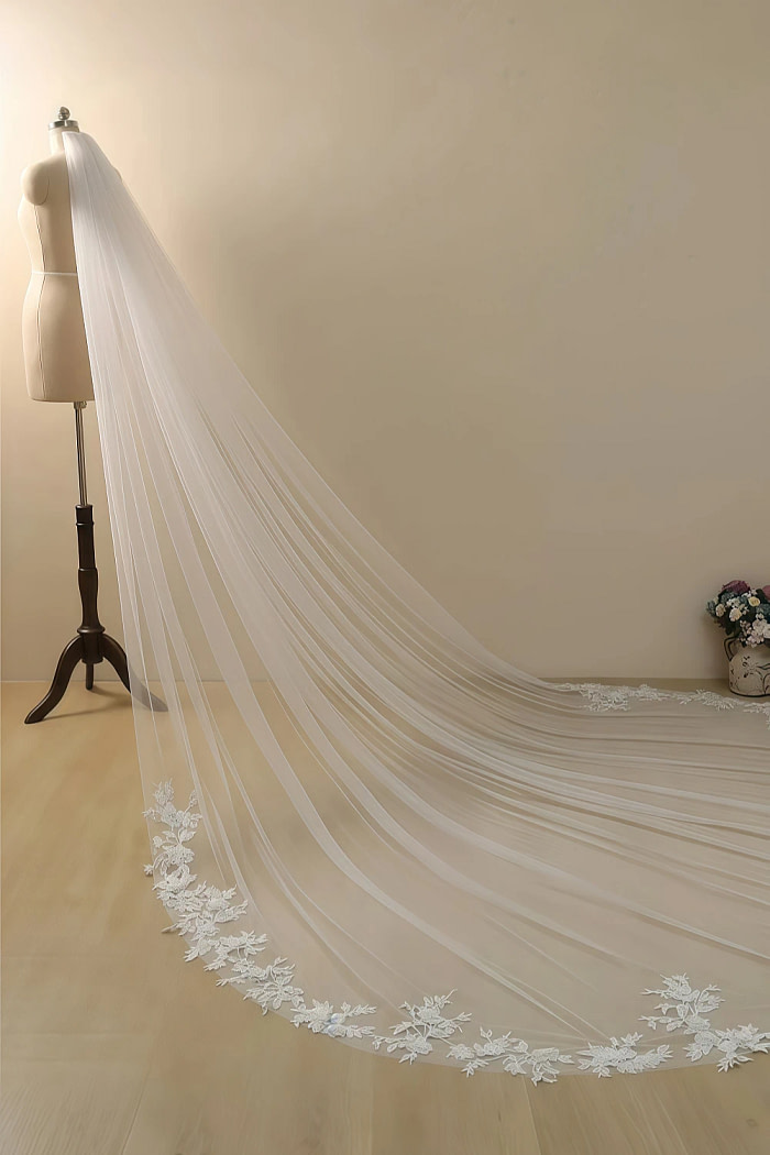 Akaks White Lace Cail Long Wedding Veil Image375849