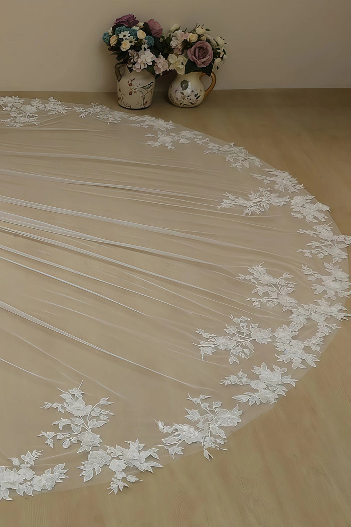 Akaks White Lace Cail Long Wedding Veil Image690588