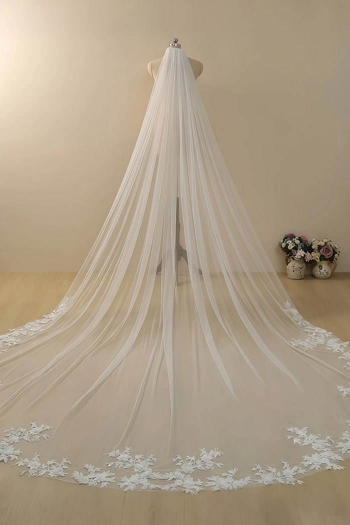 Akaks White Lace Cail Long Wedding Veil Image704122