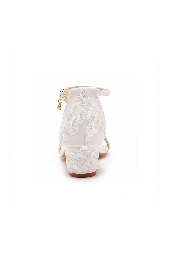 Akaks White Lace Open Toe Daria Block Heel Sandals With Ankle Strap Heel Height 1.77Inch Image360389