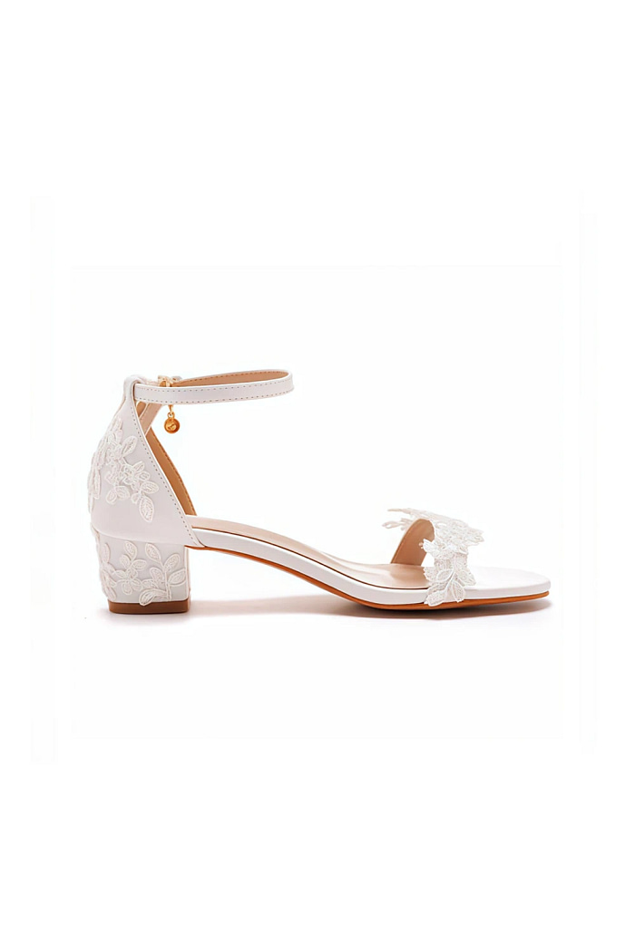Akaks White Lace Open Toe Daria Block Heel Sandals With Ankle Strap Heel Height 1.77Inch Image378336