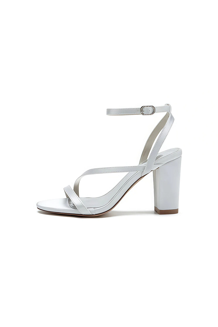 Akaks White Satin Nara Womens Block Heel Sandals With Ankle Strap Image904937