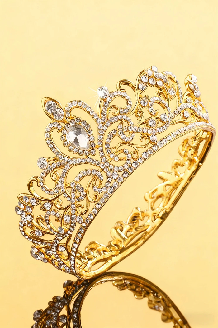 Akaks Golden Metal Frame With White Crystal Princess Tiara Bridal Crown Image845045