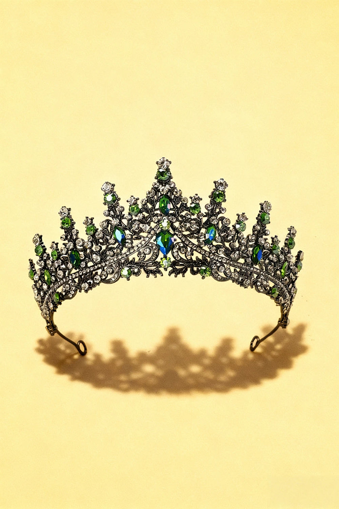 Akaks Hester Black Metal Frame With Green Crystal Sparkling Crystal Bridal Tiara Image345026
