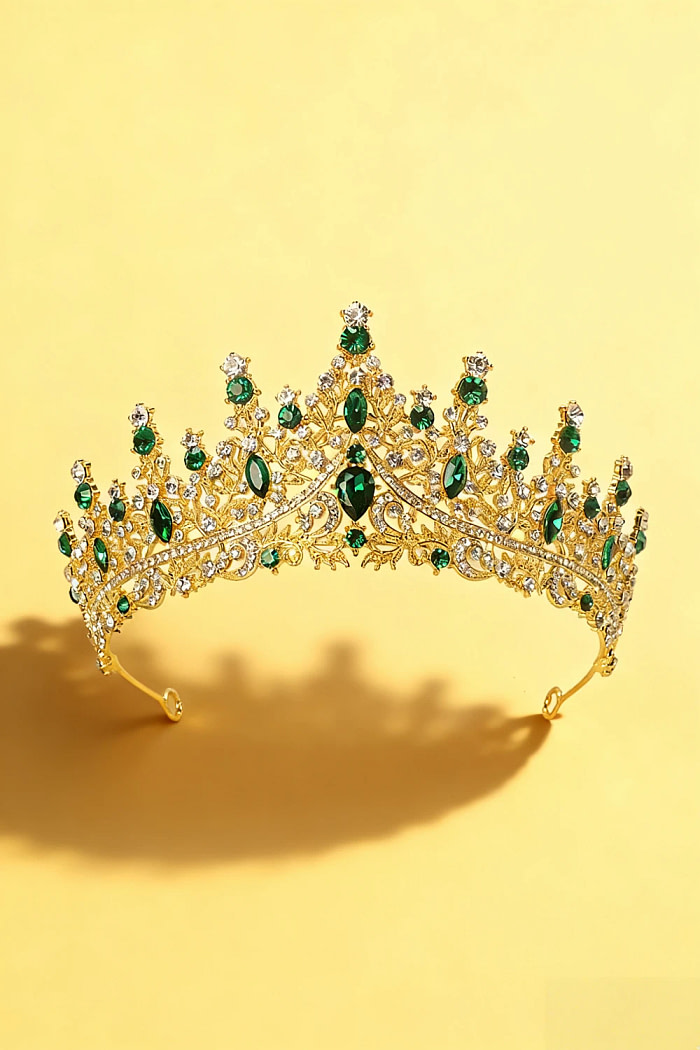 Akaks Hester Gold Metal Frame With Green Crystal Sparkling Crystal Bridal Tiara Image215204