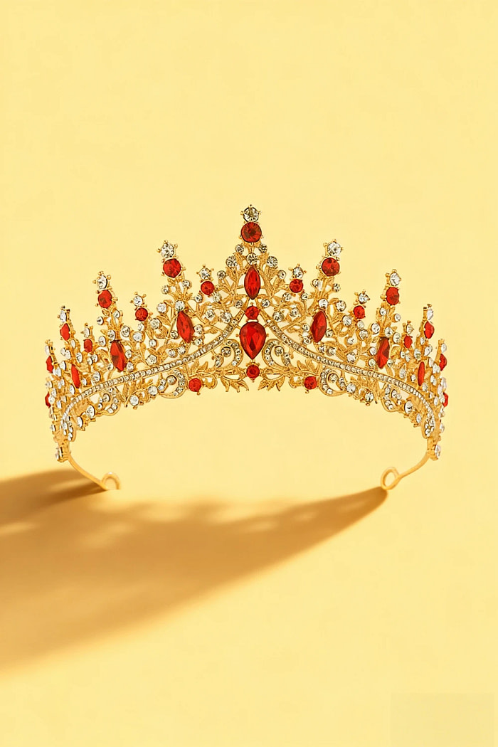 Akaks Hester Gold Metal Frame With Red Crystal Sparkling Crystal Bridal Tiara Image707299