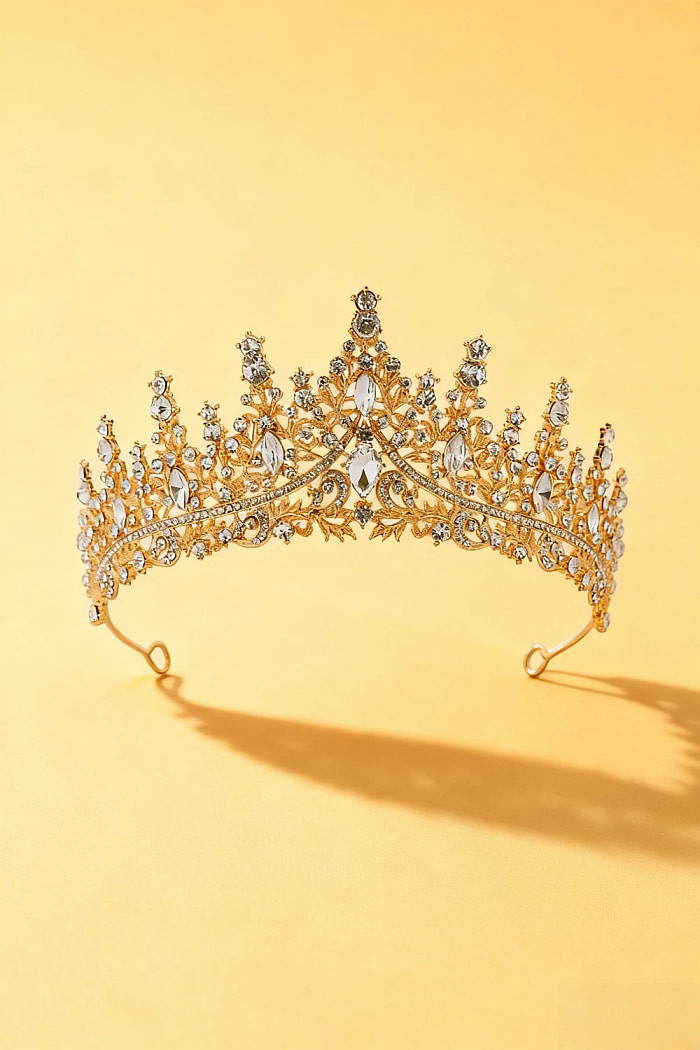 Akaks Hester Gold Metal Frame With White Crystal Sparkling Crystal Bridal Tiara Image388405