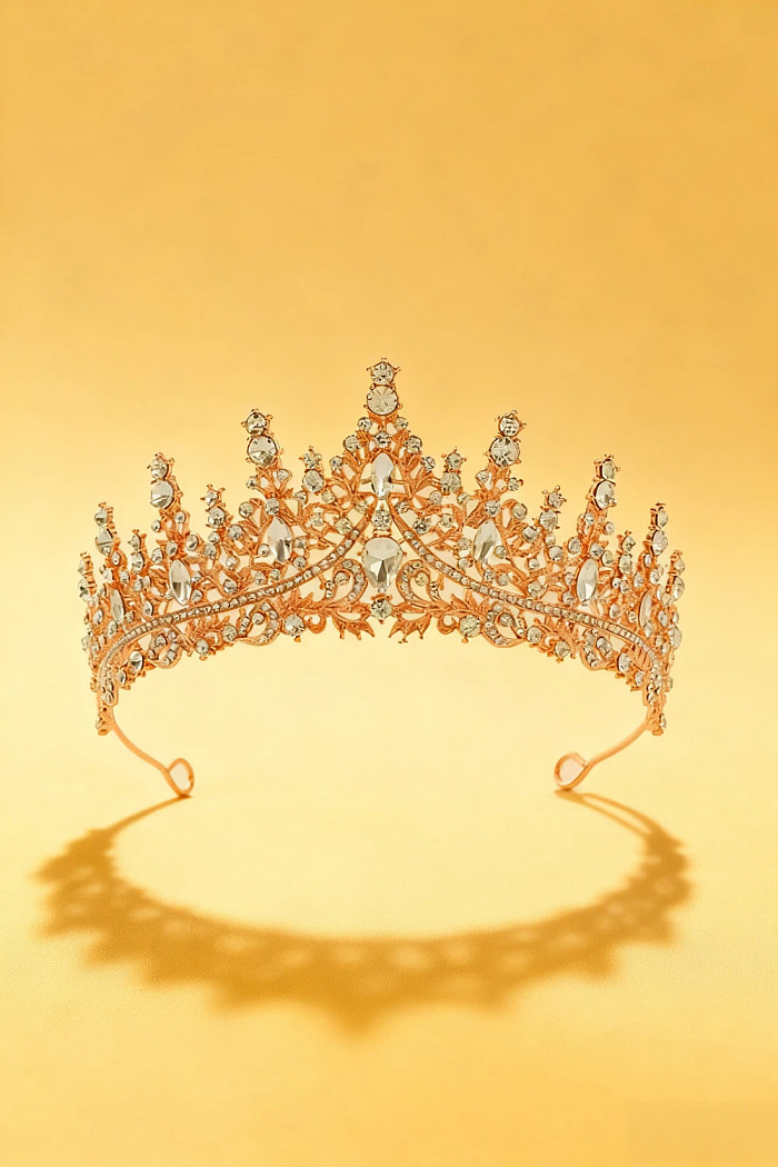 Akaks Hester Rose Gold Metal Frame With White Crystal Sparkling Crystal Bridal Tiara Image370565