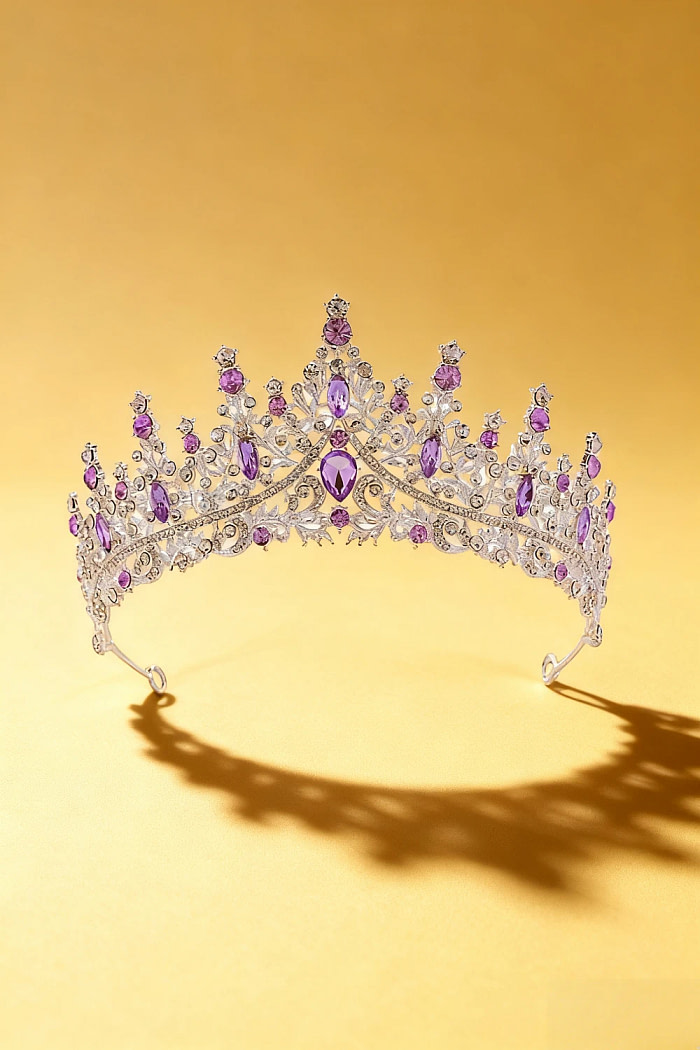 Akaks Hester Silver Metal Frame With Purple Crystal Sparkling Crystal Bridal Tiara Image317479