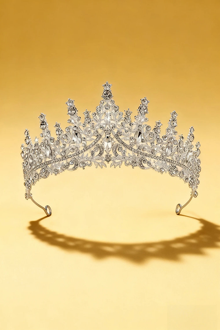 Akaks Hester Silver Metal Frame With White Crystal Sparkling Crystal Bridal Tiara Image193912
