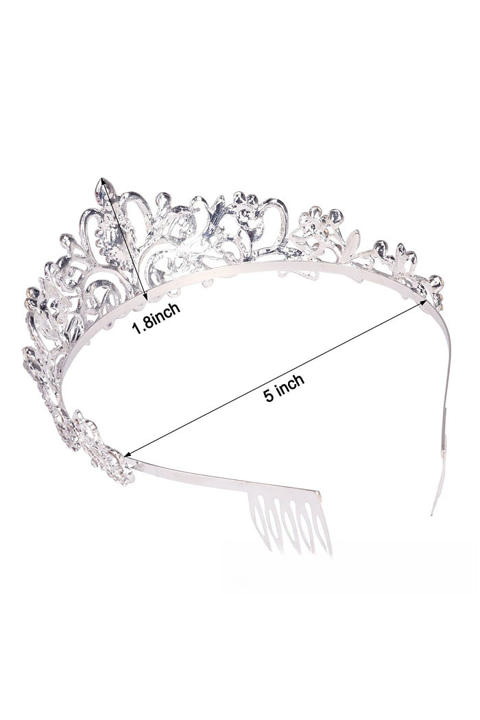 Akaks Nola Silver Metal Frame With White Crystal Bridal Princess Tiara And Crown Image125156