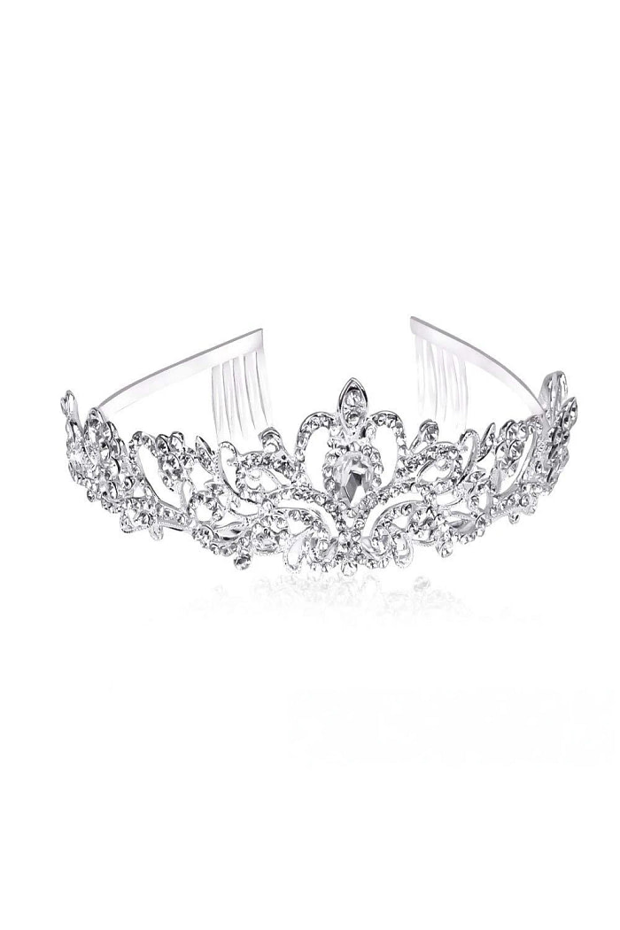 Akaks Nola Silver Metal Frame With White Crystal Bridal Princess Tiara And Crown Image429679