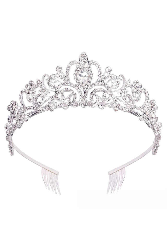 Akaks Nola Silver Metal Frame With White Crystal Bridal Princess Tiara And Crown Image736901