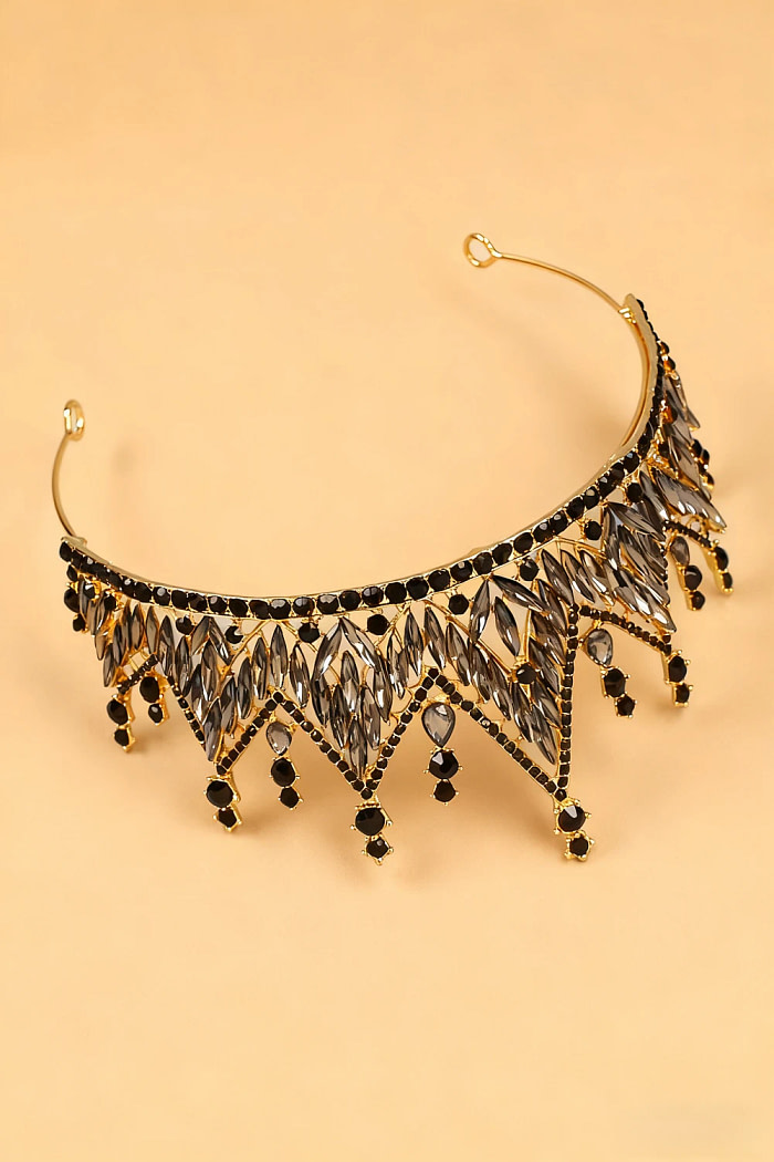 Akaks Rowan Gold Metal Frame With Black Rhinestones Bridal Tiara Sparkling Crystal Stellar Crown Image394229