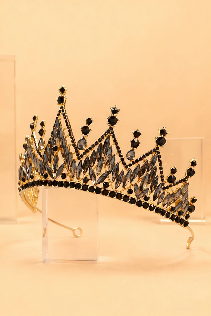 Akaks Rowan Gold Metal Frame With Black Rhinestones Bridal Tiara Sparkling Crystal Stellar Crown Image685924