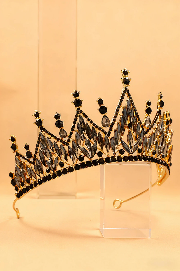 Akaks Rowan Gold Metal Frame With Black Rhinestones Bridal Tiara Sparkling Crystal Stellar Crown Image997278