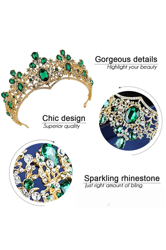 Akaks Tegan Gold Metal Frame With Green Crystal Wedding Tiara Hair Accessories For Bride Image546000