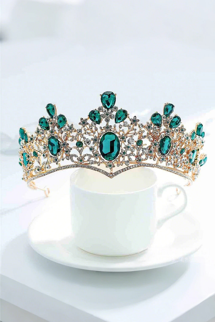 Akaks Tegan Gold Metal Frame With Green Crystal Wedding Tiara Hair Accessories For Bride Image799693